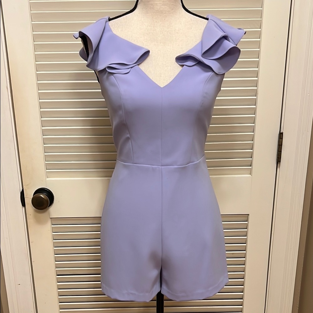 Amanda Uprichard Ruffle Sleeve Romper in Purple, Size Small, EUC